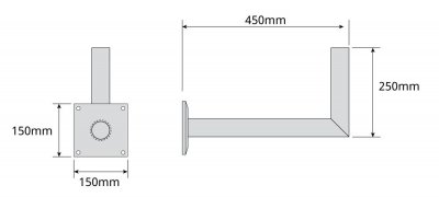 Väggfäste L-typ Aluminium 450 mm från vägg, Ø=50 mm